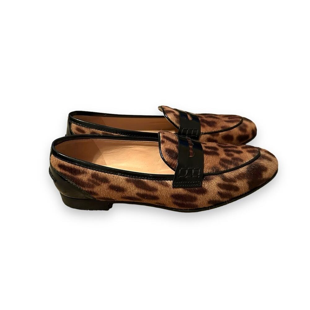 J. Crew Academy Calf Hair Penny Loafers in Leopard Print Sz 6.5
